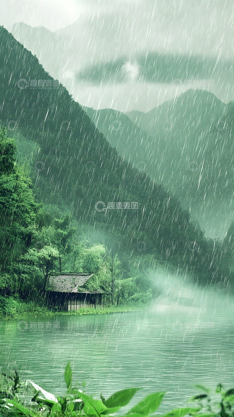 高清大图下载【趣麦麦图】谷雨山水雨雾江南河流清新自然风景图