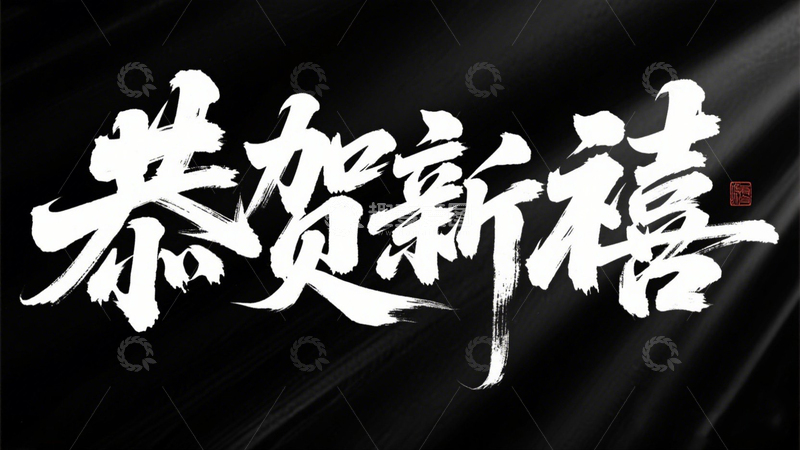 高清大图下载【趣麦麦图】创意手写黑底白字恭贺新禧艺术字