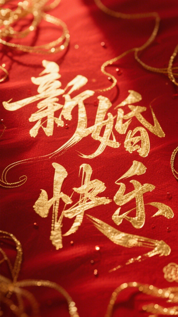 创意红底金箔字体新婚快乐艺术字1
