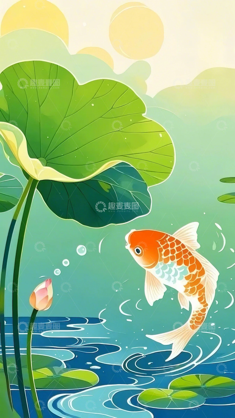 高清大图下载【趣麦麦图】立夏 荷 锦鲤1
