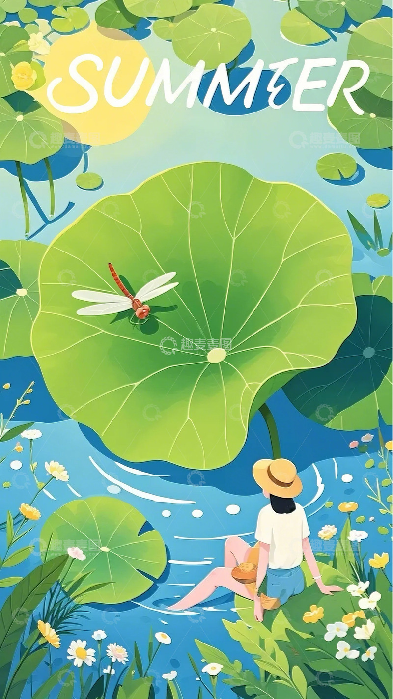 高清大图下载【趣麦麦图】立夏 蜻蜓  荷叶 