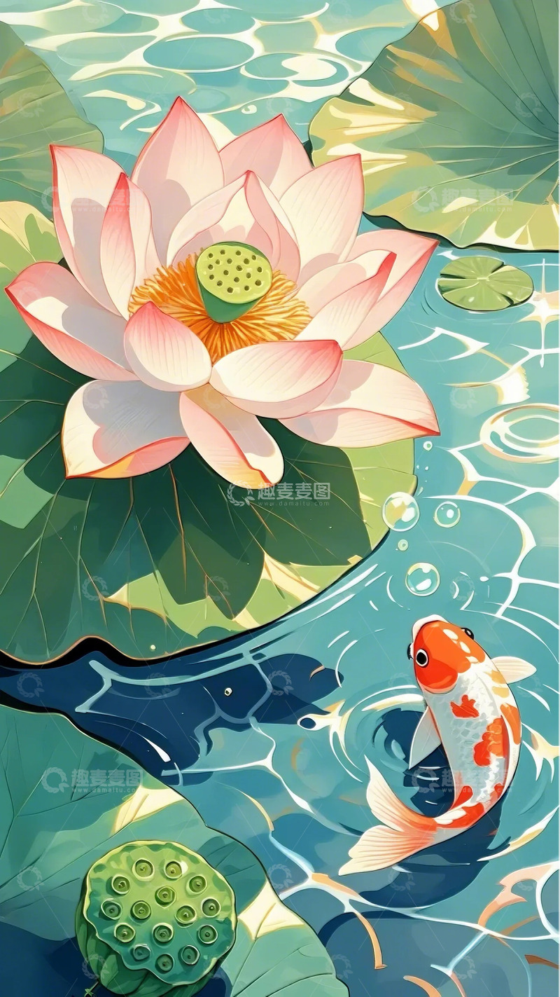 高清大图下载【趣麦麦图】立夏 荷 锦鲤2