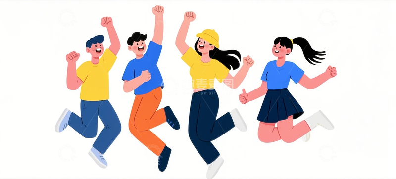 高清大图下载【趣麦麦图】扁平风青年节男女人物跳跃插画 2