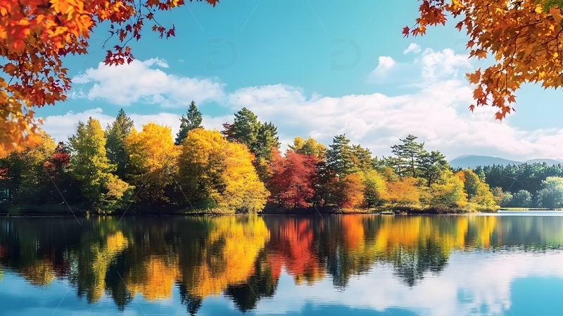 高清大图下载【趣麦麦图】丰富多彩的一幅秋景湖光图1