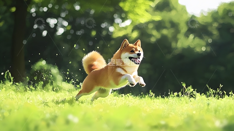 高清大图下载【趣麦麦图】一只在草地上奔跑的柴犬2