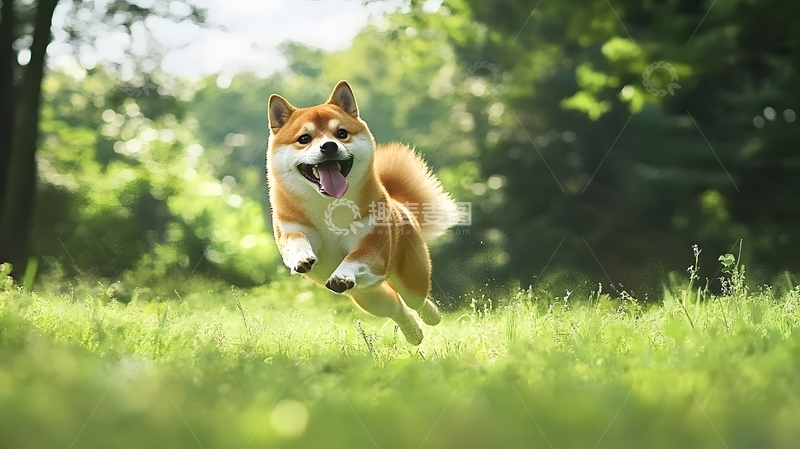 高清大图下载【趣麦麦图】一只在草地上奔跑的柴犬