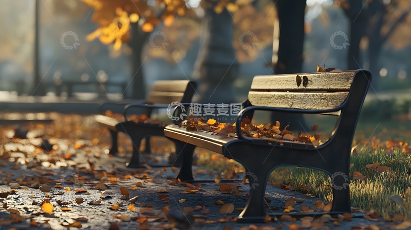 高清大图下载【趣麦麦图】在秋天的公园长椅3