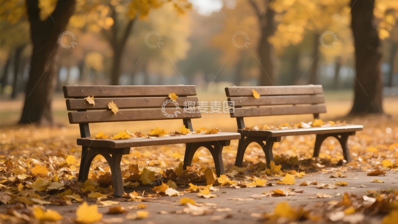 高清大图下载【趣麦麦图】在秋天的公园长椅1