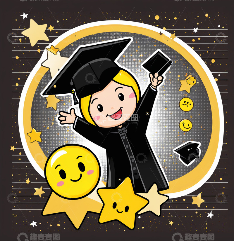 高清大图下载【趣麦麦图】插画学生毕业1