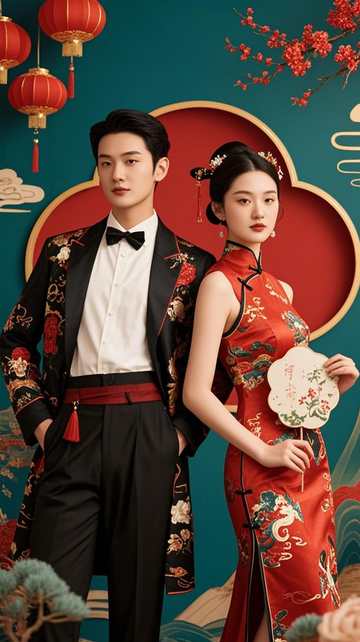 国风旗袍新中式婚纱男女