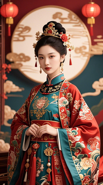 国潮美女盘发新婚喜服