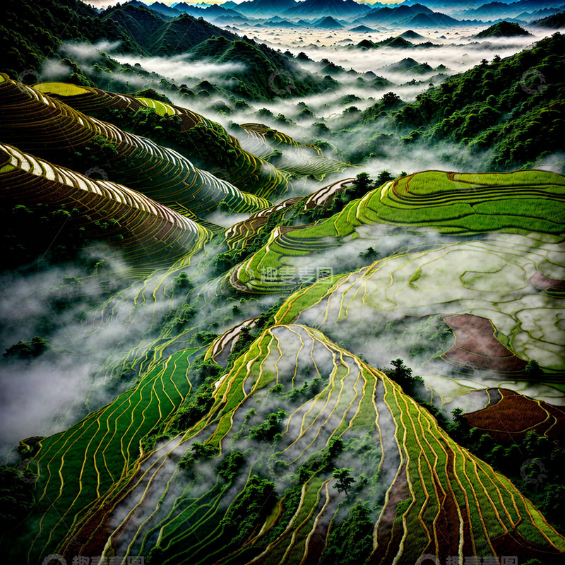 高清大图下载【趣麦麦图】谷鱼水稻梯田鸟瞰图8