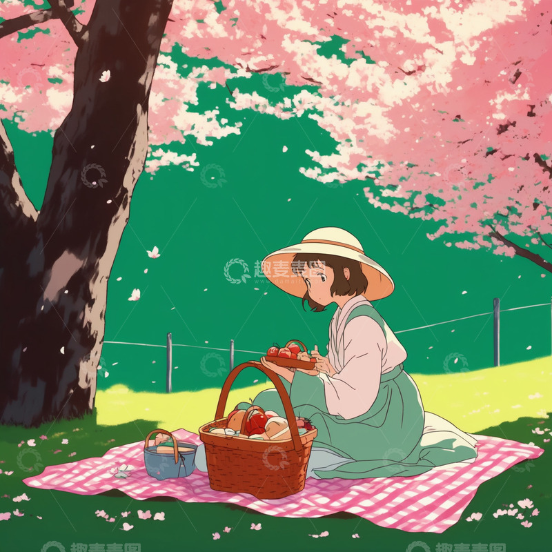 高清大图下载【趣麦麦图】樱花下的野餐1