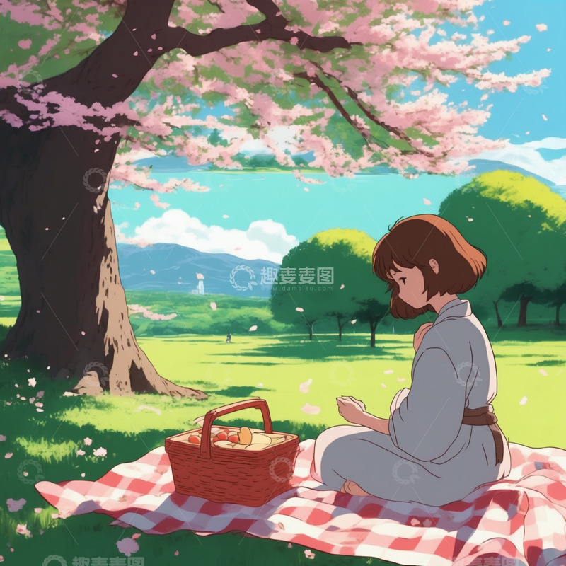 高清大图下载【趣麦麦图】樱花下的野餐4