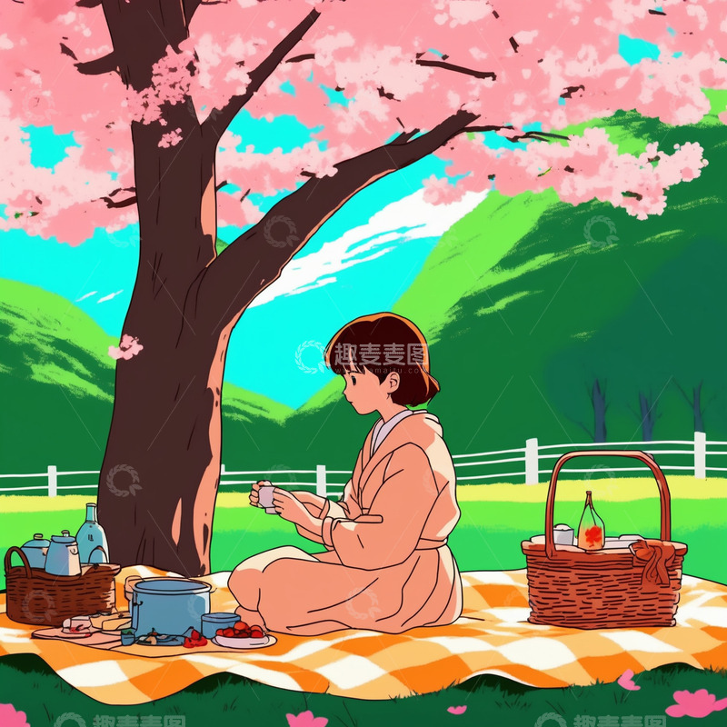 高清大图下载【趣麦麦图】樱花下的野餐2