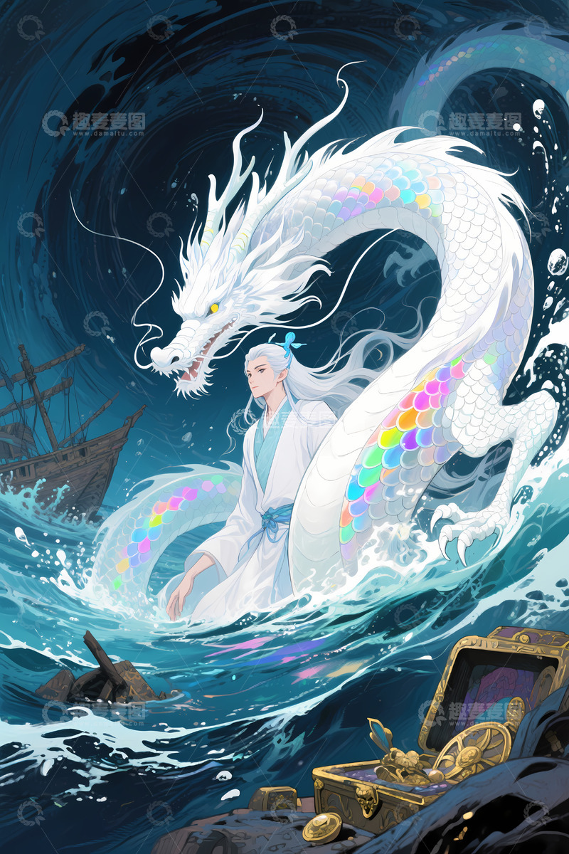 高清大图下载【趣麦麦图】深海龙与人。