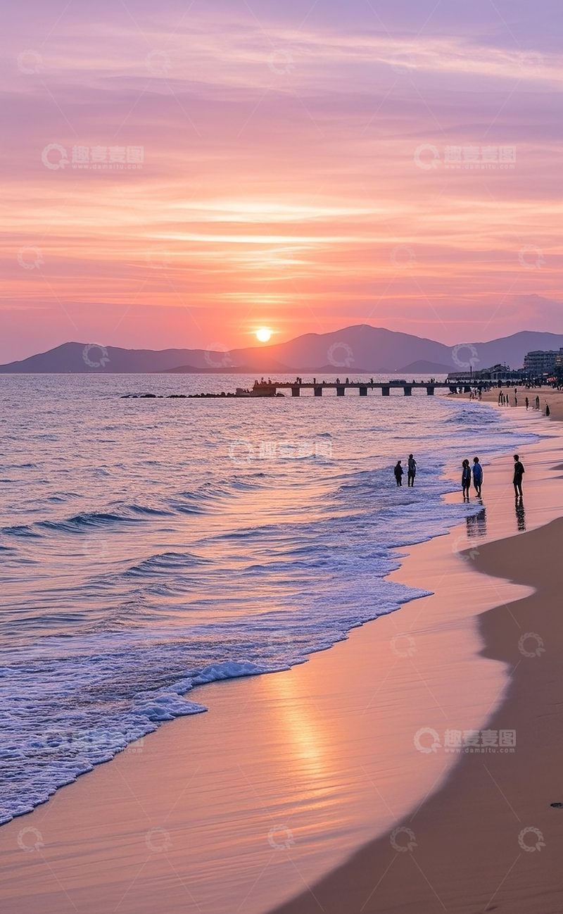 高清大图下载【趣麦麦图】夕阳下的海岸边9