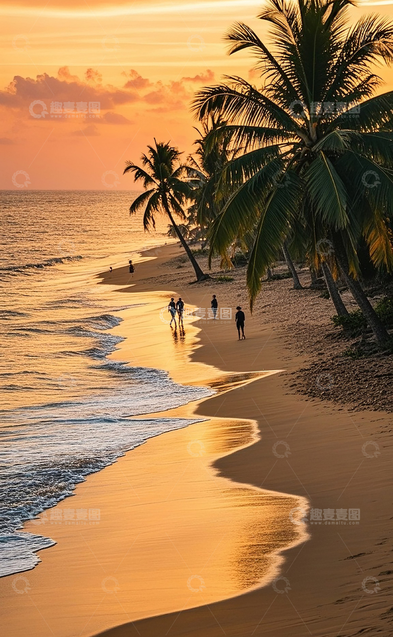 高清大图下载【趣麦麦图】夕阳下的海边3