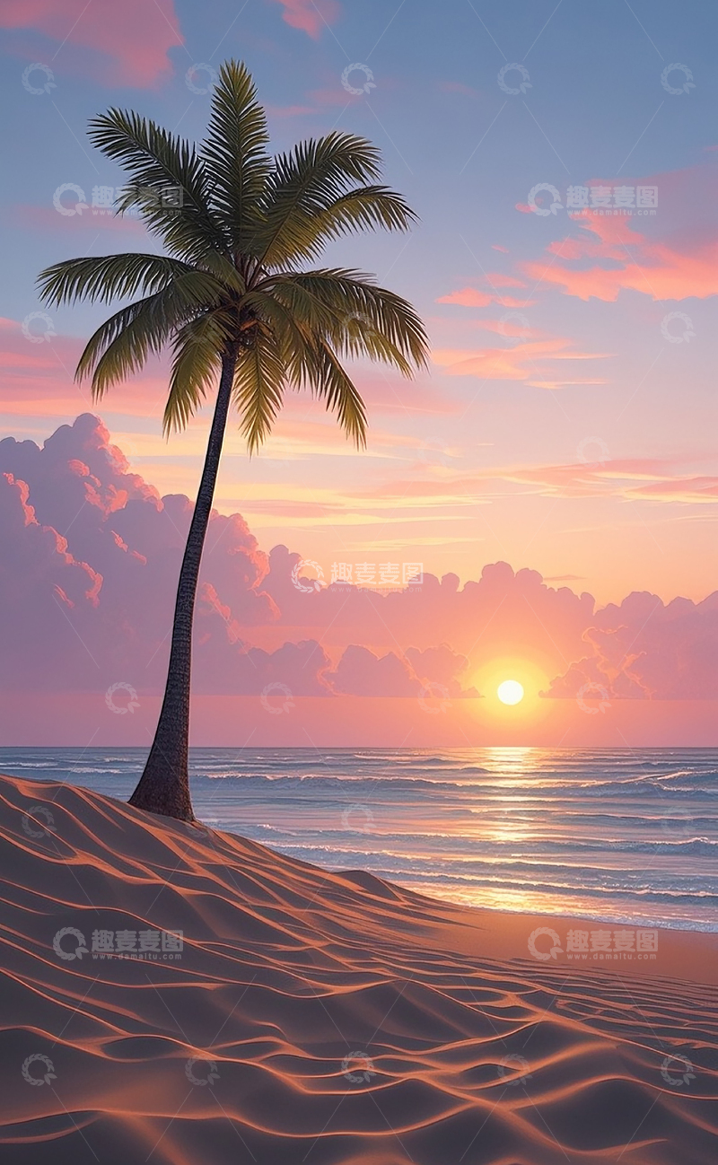 高清大图下载【趣麦麦图】夕阳下的海岸边