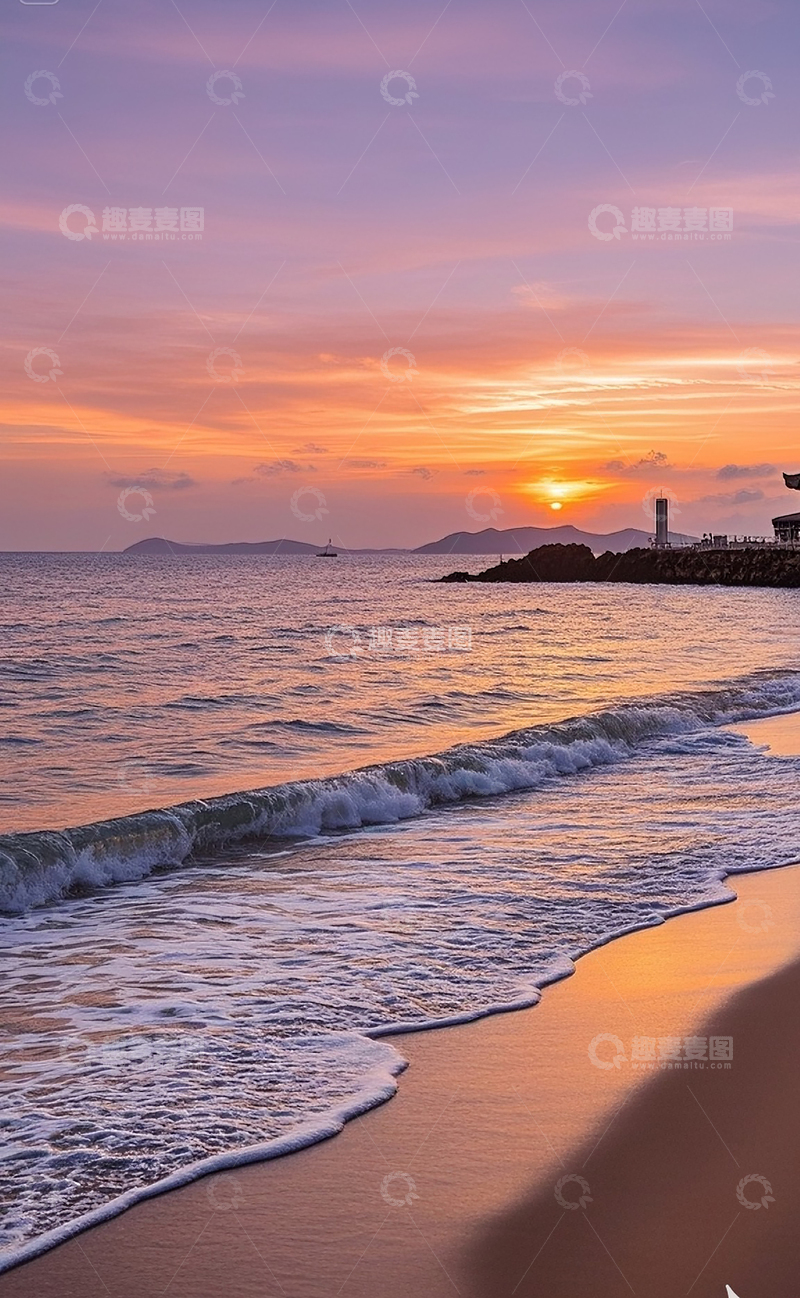 高清大图下载【趣麦麦图】夕阳下的海岸边5