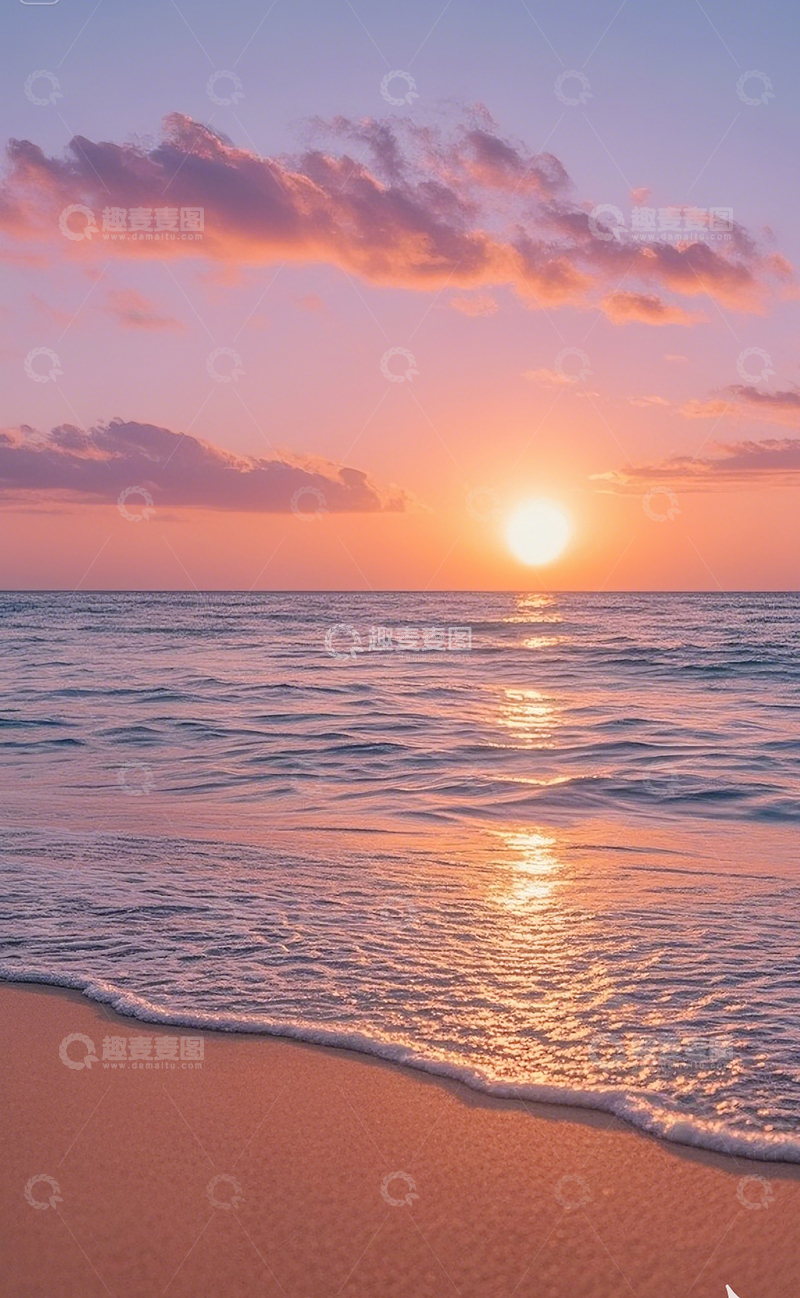 高清大图下载【趣麦麦图】夕阳下的海岸边2