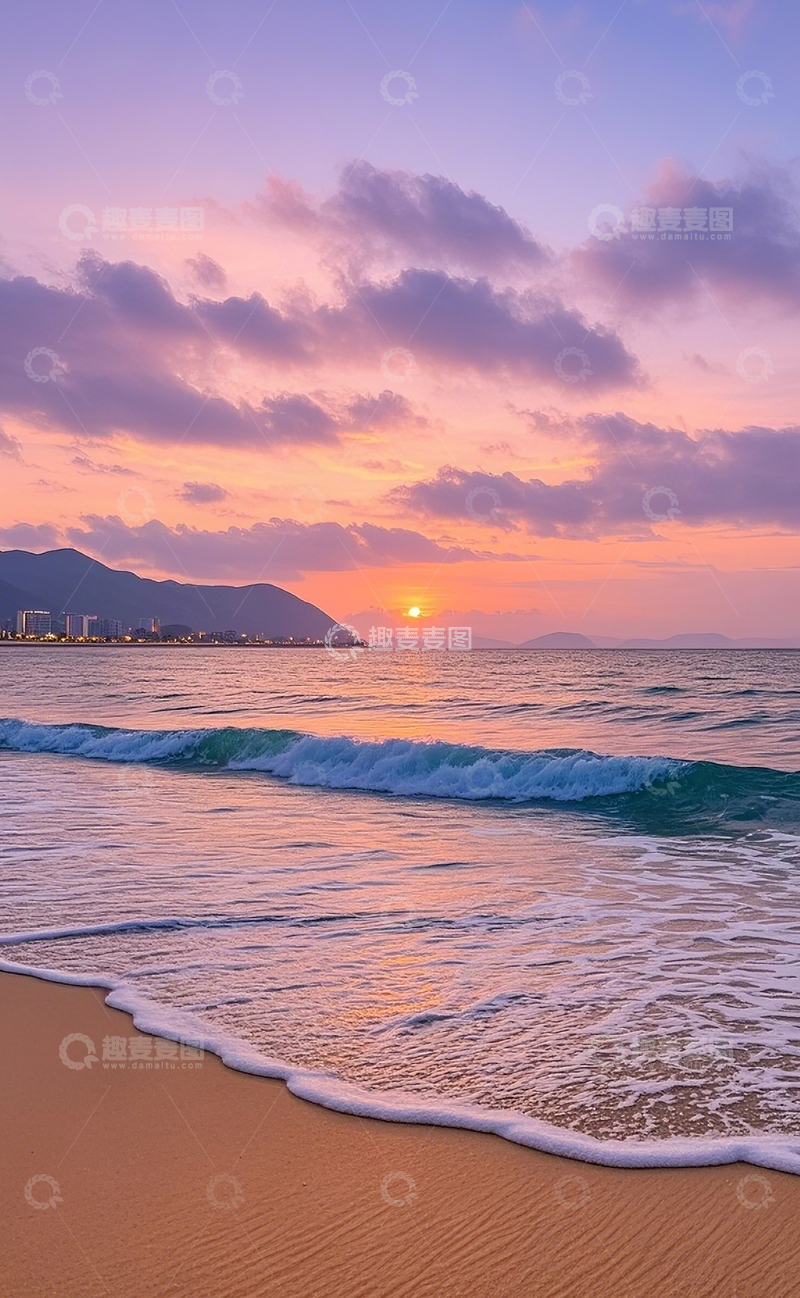 高清大图下载【趣麦麦图】夕阳下的海岸边8
