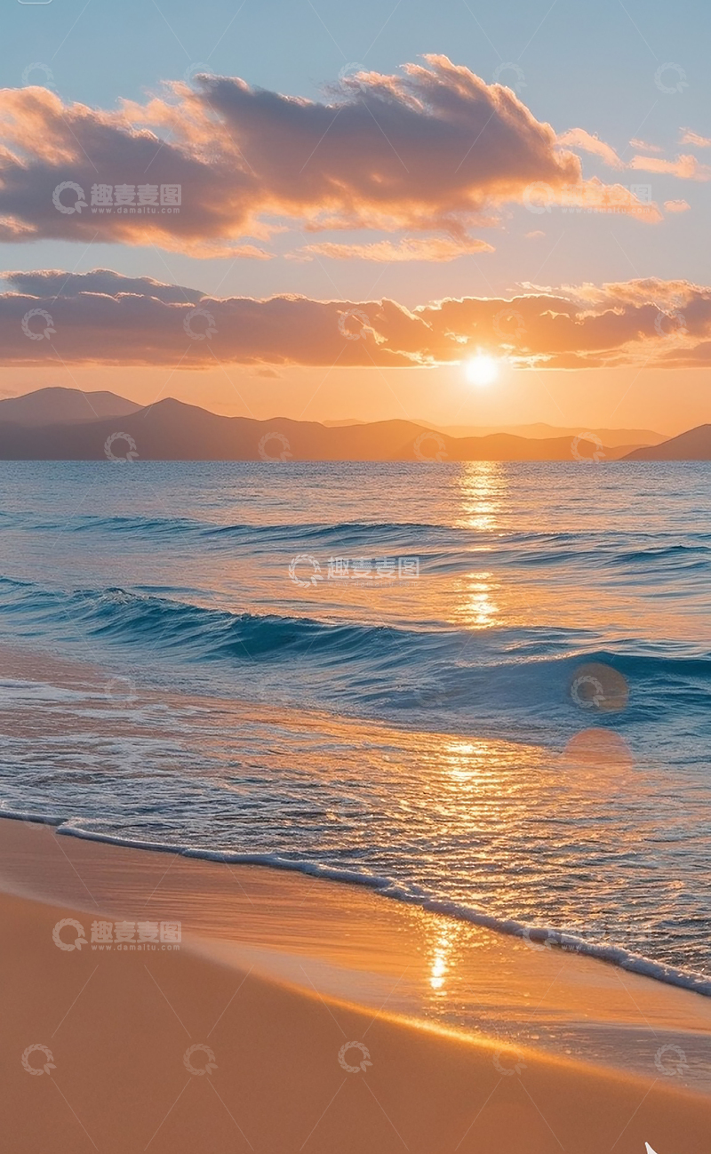 高清大图下载【趣麦麦图】夕阳下的海岸边4