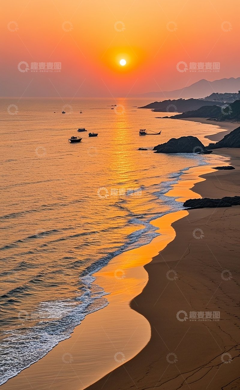 高清大图下载【趣麦麦图】夕阳下的海岸边3