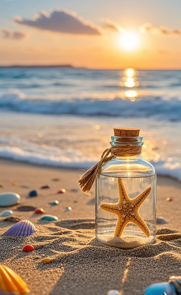 海星瓶子在沙滩上