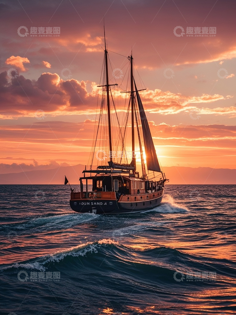 高清大图下载【趣麦麦图】帆船行驶在海面上2