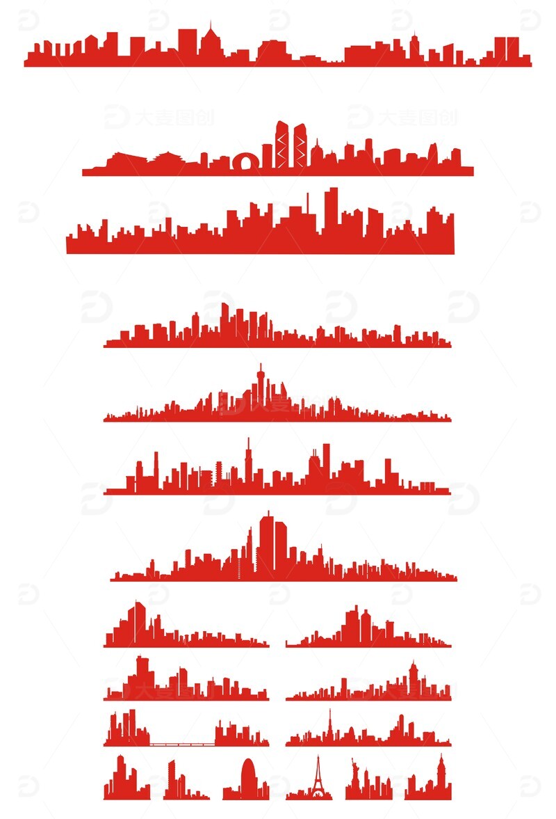 源文件下载【趣麦麦图】展板元素,城市建筑简图