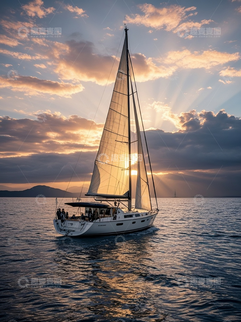 高清大图下载【趣麦麦图】帆船行驶在海面上