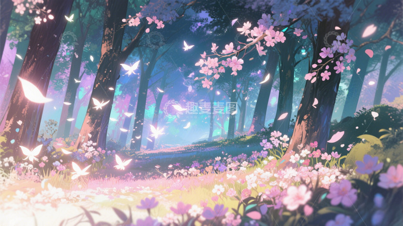 高清大图下载【趣麦麦图】幻樱蝶舞的梦幻森林