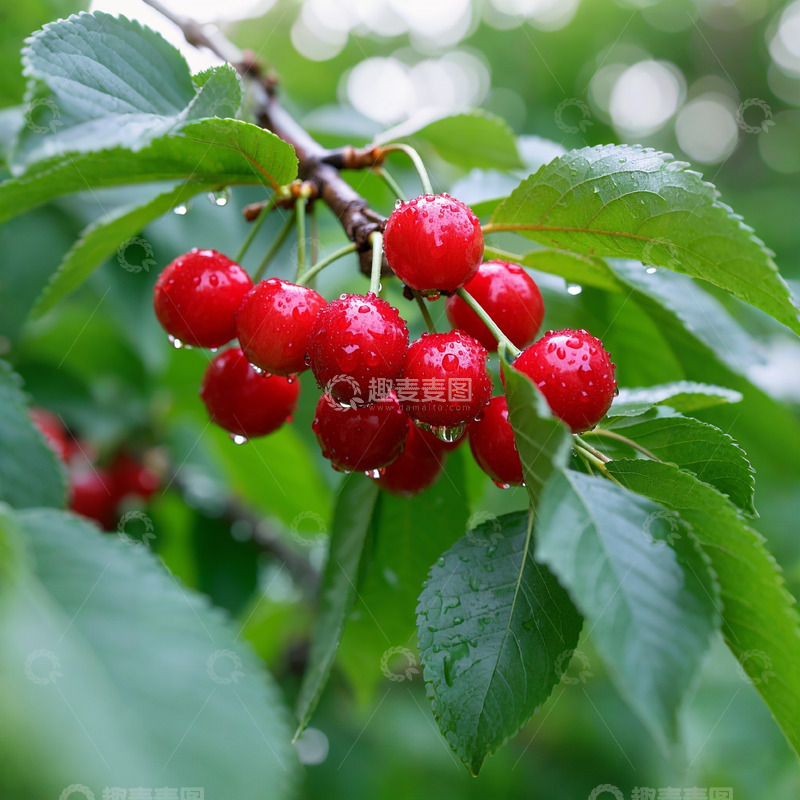 高清大图下载【趣麦麦图】雨后树上的红樱桃