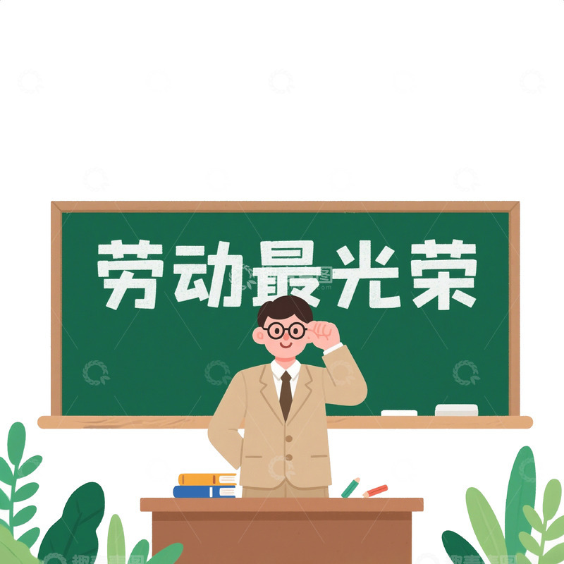 高清大图下载【趣麦麦图】教师劳动最光荣卡通插画