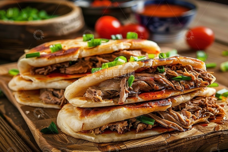 高清大图下载【趣麦麦图】案板上的一摞肉夹馍