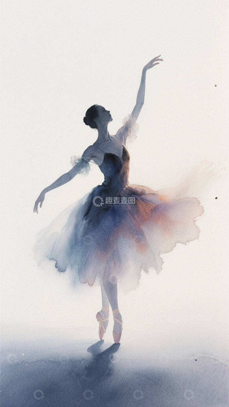 高清大图下载【趣麦麦图】舞者人像-水彩画1