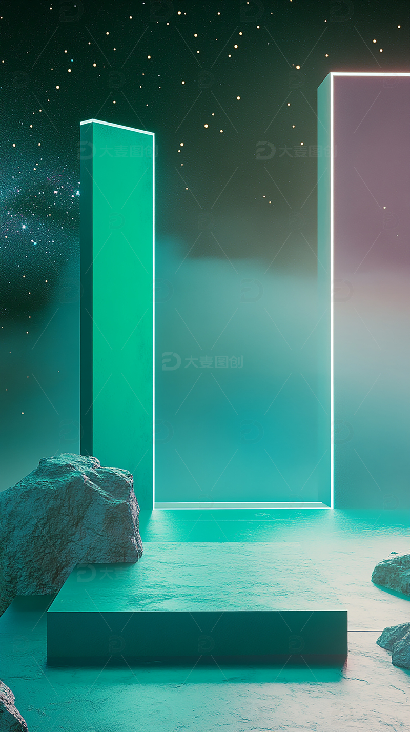 银河立体实用展台电商场景背景