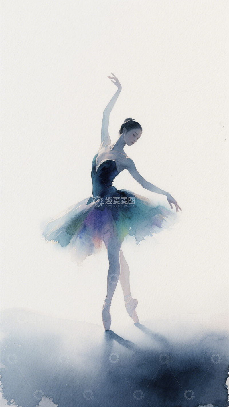 高清大图下载【趣麦麦图】舞者人像-水彩画2