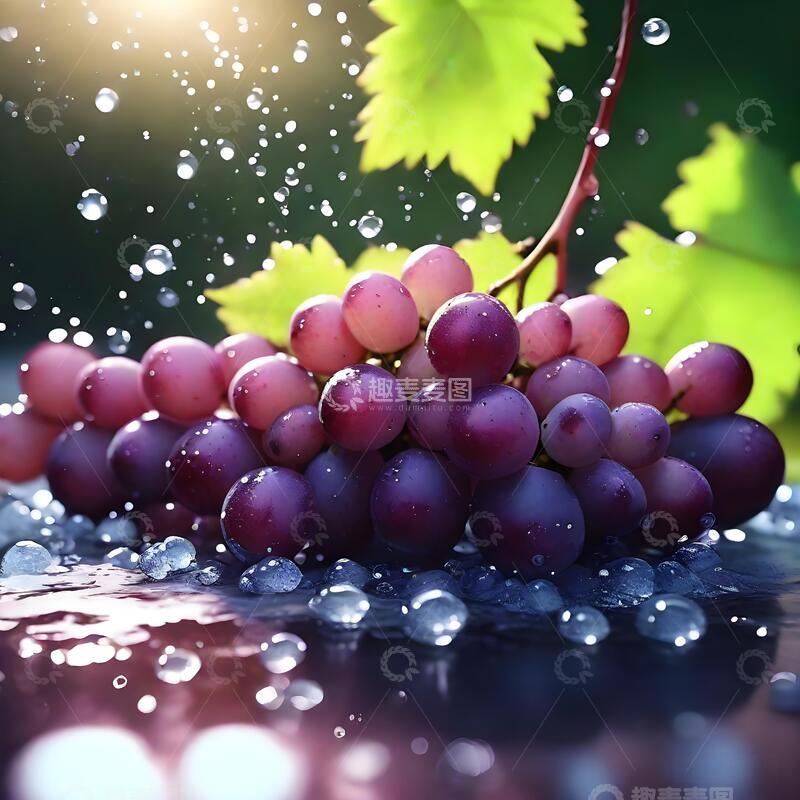 高清大图下载【趣麦麦图】阳光下露珠晶莹的红葡萄水果摄影6