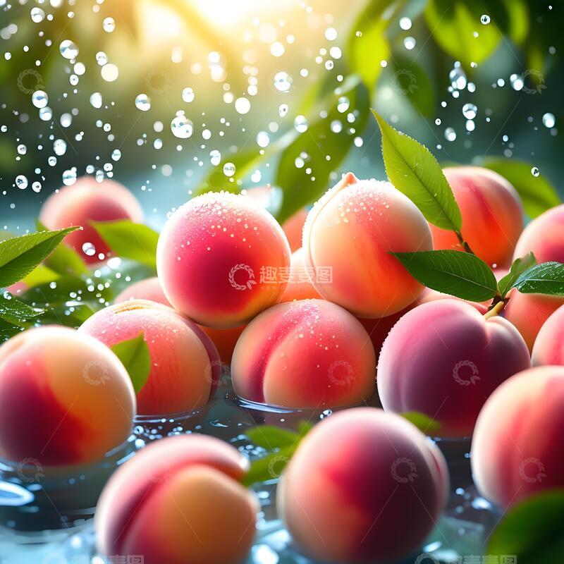 高清大图下载【趣麦麦图】阳光下露珠晶莹的水蜜桃水果摄影4