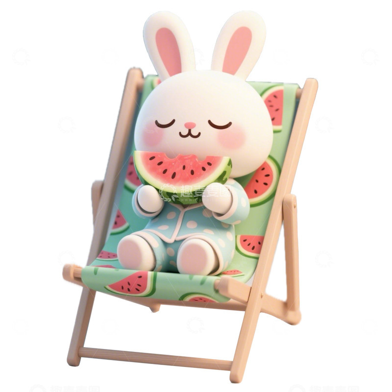 高清大图下载【趣麦麦图】吃着西瓜的兔子立夏节气