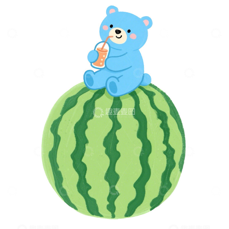 高清大图下载【趣麦麦图】坐在西瓜上喝汽水的小熊立夏节气