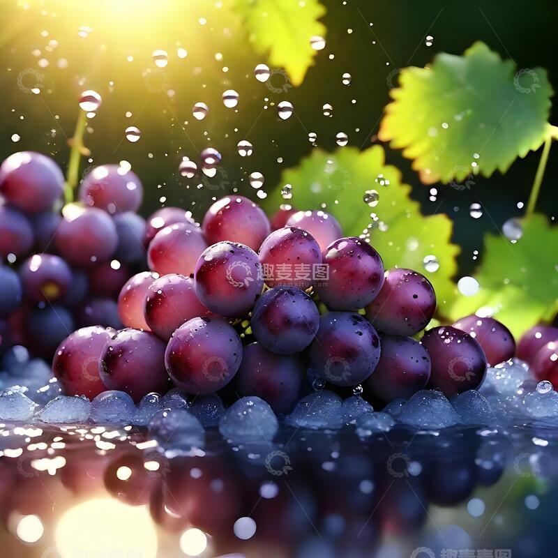 高清大图下载【趣麦麦图】阳光下露珠晶莹的红葡萄水果摄影2