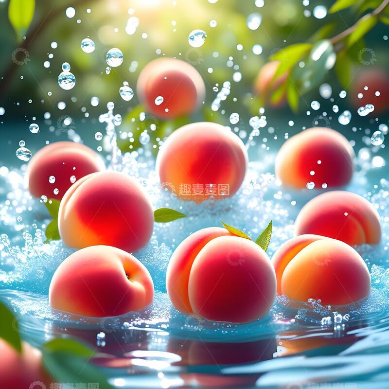 高清大图下载【趣麦麦图】阳光下露珠晶莹的水蜜桃水果摄影1