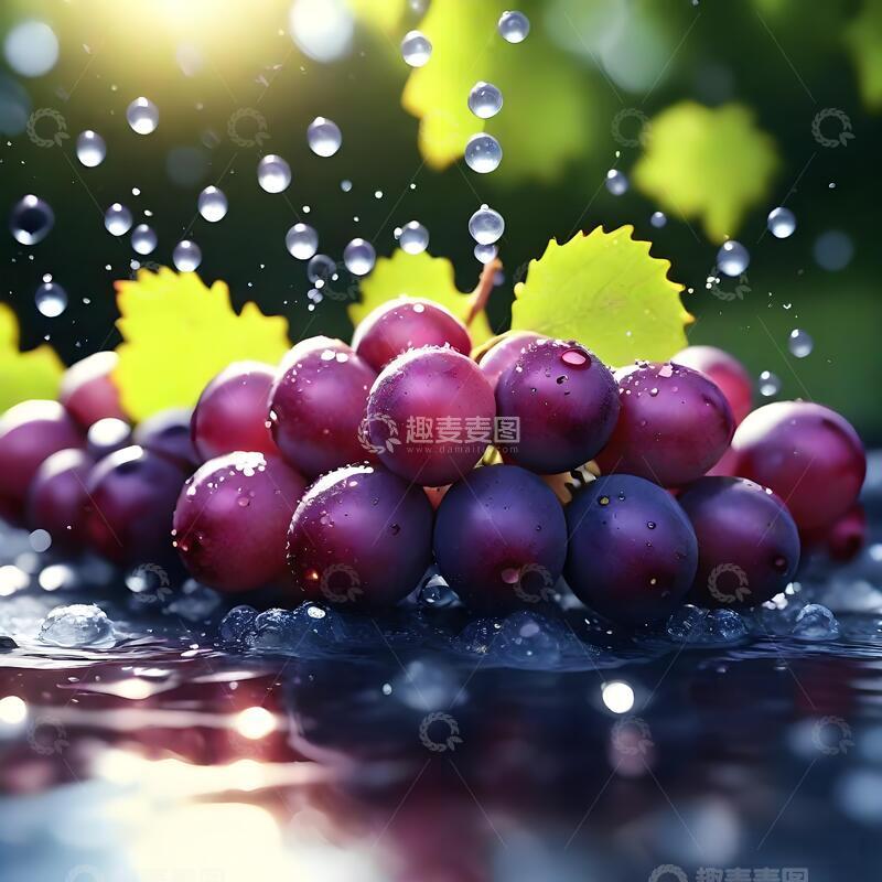 高清大图下载【趣麦麦图】阳光下露珠晶莹的红葡萄水果摄影7
