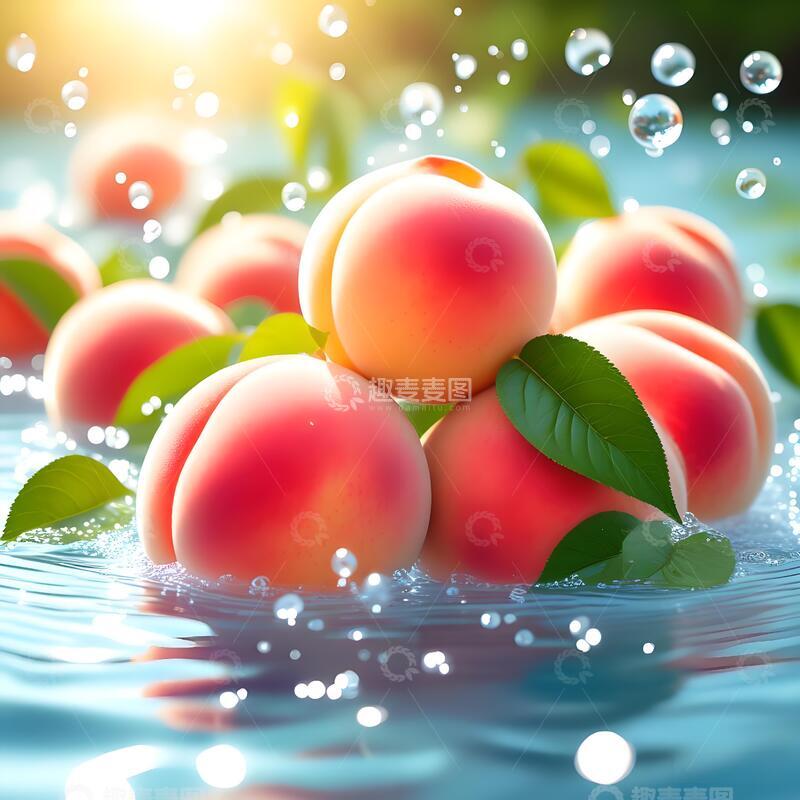 高清大图下载【趣麦麦图】阳光下露珠晶莹的水蜜桃水果摄影5