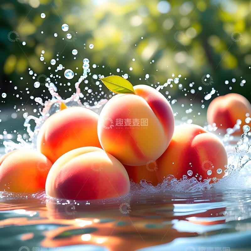高清大图下载【趣麦麦图】阳光下露珠晶莹的水蜜桃水果摄影2