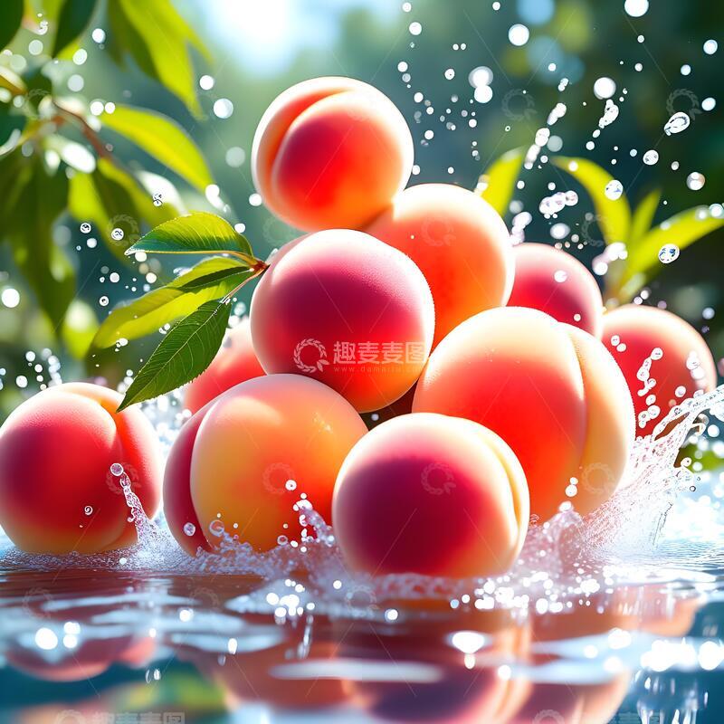 高清大图下载【趣麦麦图】阳光下露珠晶莹的水蜜桃水果摄影3
