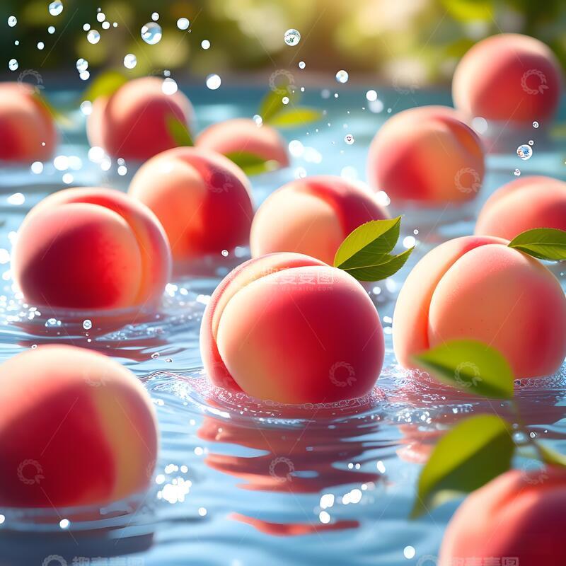 高清大图下载【趣麦麦图】阳光下露珠晶莹的水蜜桃水果摄影6
